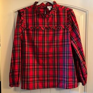 J Crew plaid high-neck top with ruffle detail - gorgeous for Christmas!